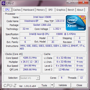 CPU-Z - Intel Xeon x5690 3.47 GHz @ 4.29 GHz (165 x 26), 1,322 MHz.png