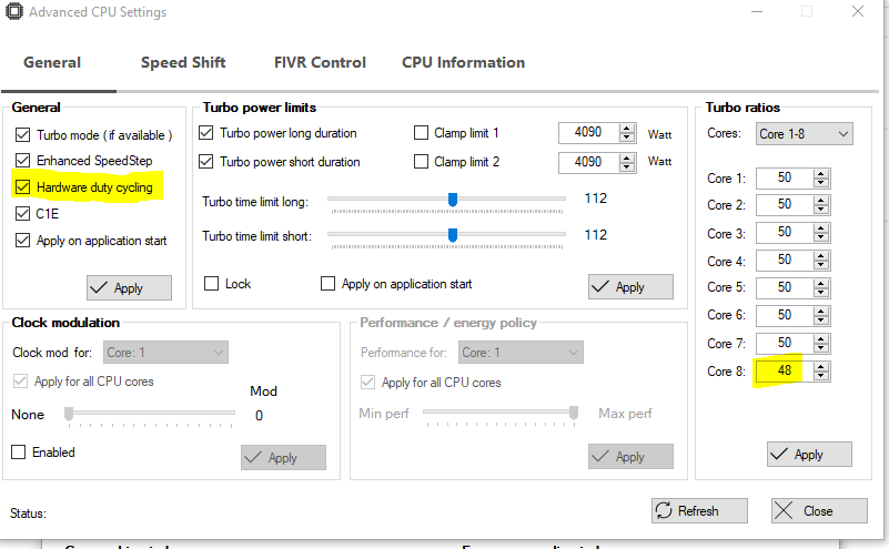 Quick CPU Advanced CPU settings