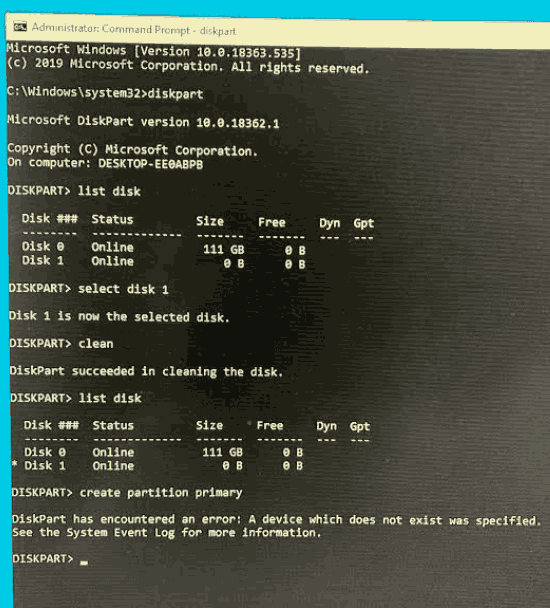 diskpart a device which does not exist was specified.gif
