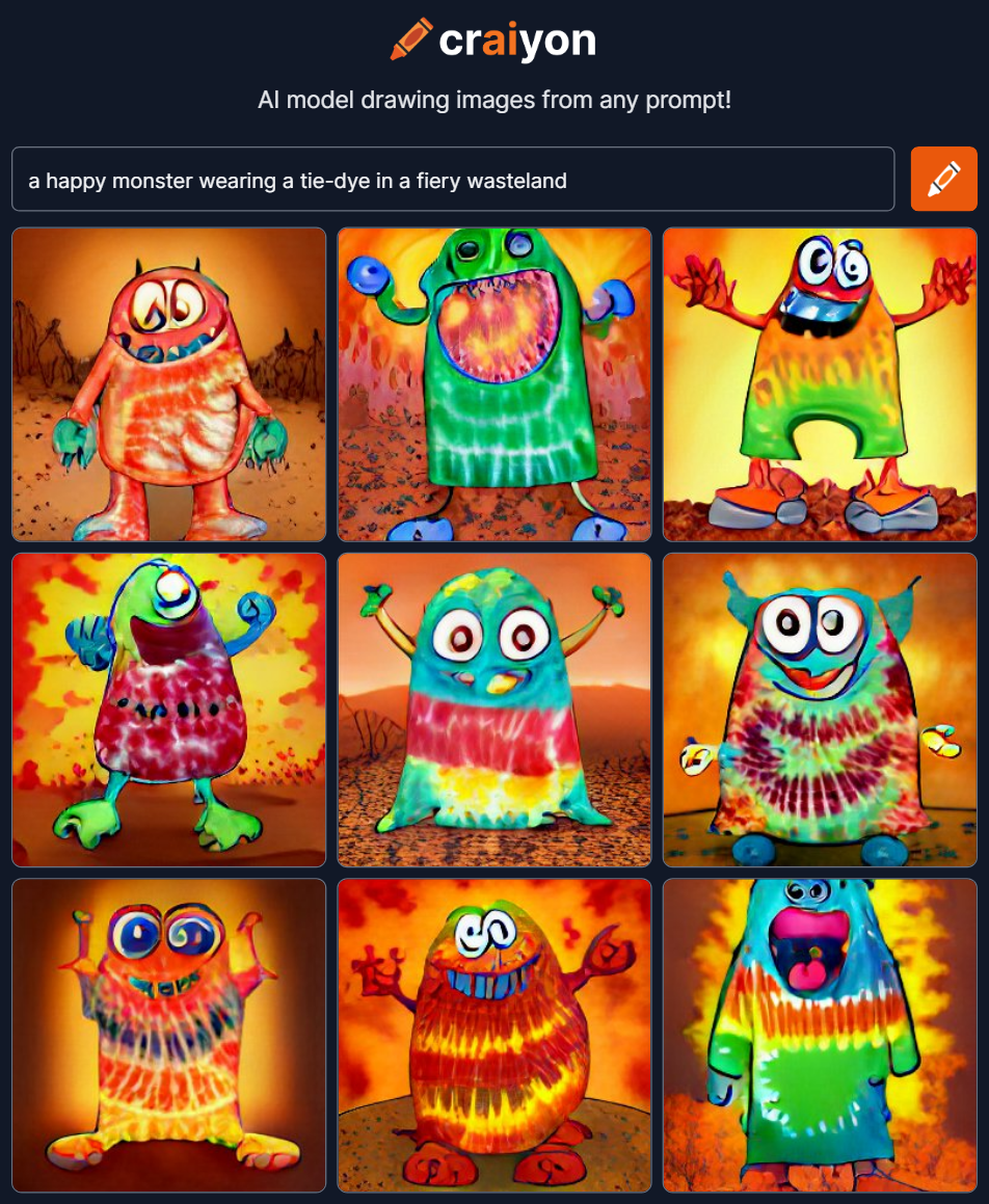 craiyon_135711_a_happy_monster_wearing_a_tie_dye_in_a_fiery_wasteland.png