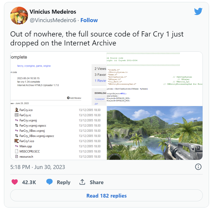 Far Cry's source code has leaked online and players say they can