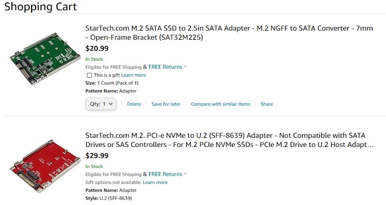 M.2 SSD to U2 Adapter 2 in 1 M2 NVMe SATA-Bus NGFF SSD to PCI-e U